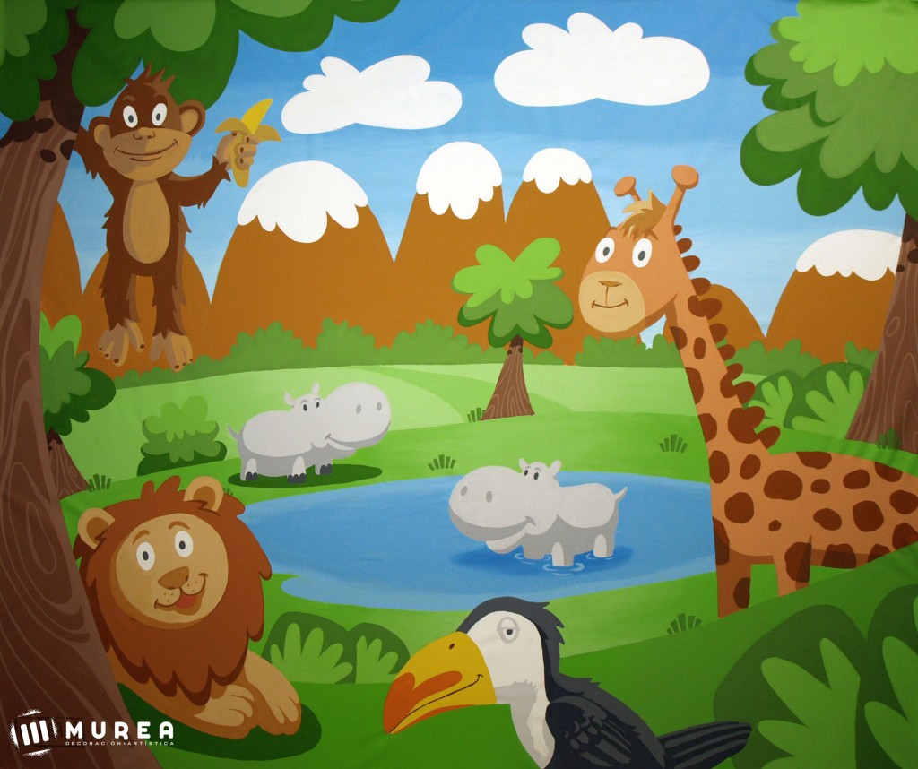 Mural infantil pintado a mano - Dibujos animados
